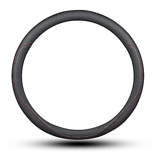 Carodi Latest Nappa Leather car Steering Wheel Cover, Stylish Non-Slip Leather car Interior 15 inches Universal（Black） - color: Black (red and blue lines)