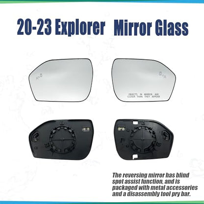Left Driver Side Mirror Replacement for Ford Explorer 2020 2021 2022 2023 2024 Rear View Mirrors Glass with Power Heated & Blind Spot