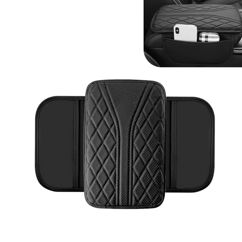 Car Center Console Cover, Leather Center Armrest Cover with Storage Bags, Automotive Heightening Console Protection Pad, Universal for Cars, Trucks, SUVs (Black) - color: Black