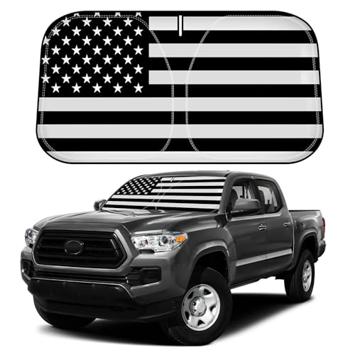 D-Lumina Windshield Sun Shade for 2016-2023 Toyo-ta Tacoma Accessories, Front Window Sunshade American Flag Sun Visor Protector Sun Shield Block UV Rays Heat, Foldable 2 Layers 210T Material - size: Silver & Black-Fit 2016-2023 Toyota Tacoma
