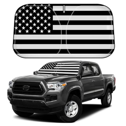 D-Lumina Windshield Sun Shade for 2016-2023 Toyo-ta Tacoma Accessories, Front Window Sunshade American Flag Sun Visor Protector Sun Shield Block UV Rays Heat, Foldable 2 Layers 210T Material - size: Silver & Black-Fit 2016-2023 Toyota Tacoma