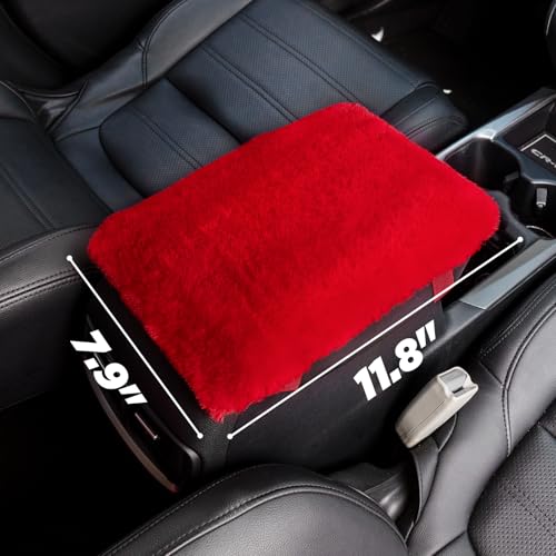 SEG Direct Auto Center Console Cover, Furry Car Armrest Cover, Soft Fluffy Middle Console Pad, Car Armrest Seat Box Cover for Women Men, Universal Fit for Most Vehicle, SUV, Truck, Car (Red) - color: Red