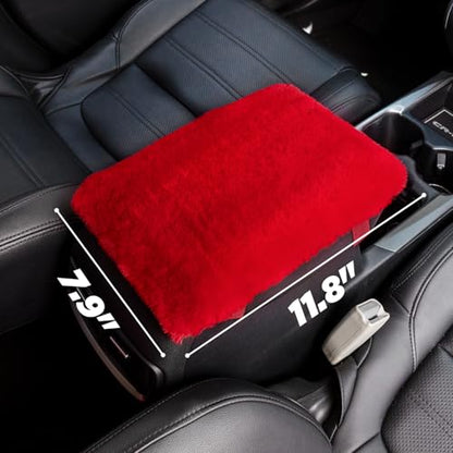 SEG Direct Auto Center Console Cover, Furry Car Armrest Cover, Soft Fluffy Middle Console Pad, Car Armrest Seat Box Cover for Women Men, Universal Fit for Most Vehicle, SUV, Truck, Car (Red) - color: Red
