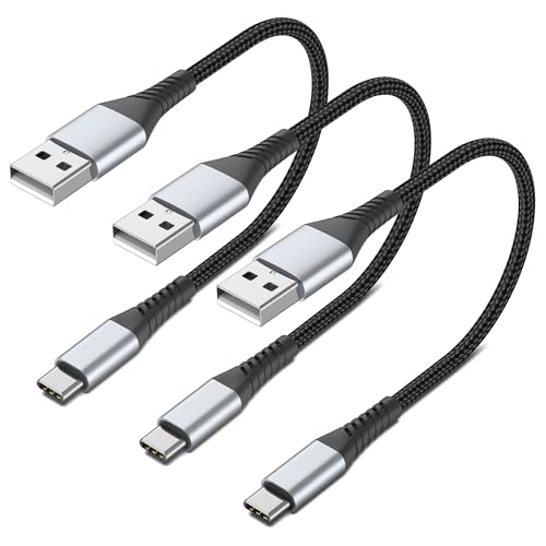 Short USB C Cable 1FT, 3-Pack USB A to USB C Cord 1 Foot USB C Charger Cable Fast Charging Braided USB Type C Short Cable for iPhone 16 15 Pro Max, Samsung Galaxy S24 S23, Moto G8, Google Pixel - size: 1 Feet, style: USB A to USB C