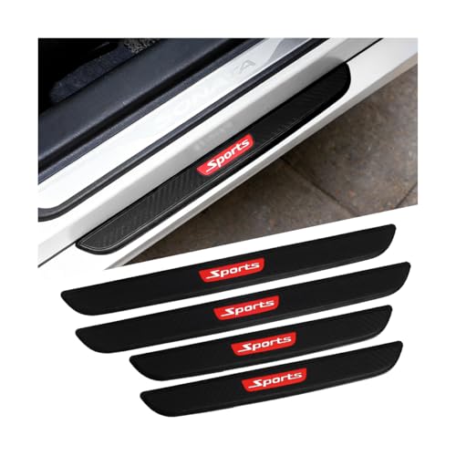 4PCS Car Door Sill Protector, Carbon Fiber Rubber Door Entry Edge Step Guard Anti-Scratch Sticker, Automotive Threshold Scuff Plate Protection Strip, Universal Fit (Black Sport) - color: Black