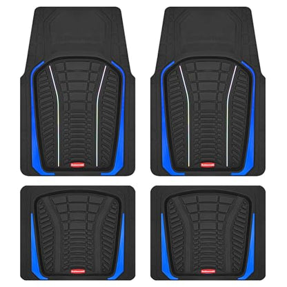 Rubbermaid Car Floor Mats Full Set – Premium All-Weather Car Mat with Brushed Aluminum Inserts, Universal Trim-to-Fit Design, Anti-Slip Backing for Cars, SUVs, Trucks, and Vans - color: Blue