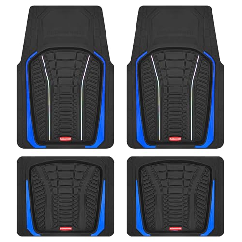 Rubbermaid Car Floor Mats Full Set – Premium All-Weather Car Mat with Brushed Aluminum Inserts, Universal Trim-to-Fit Design, Anti-Slip Backing for Cars, SUVs, Trucks, and Vans - color: Blue
