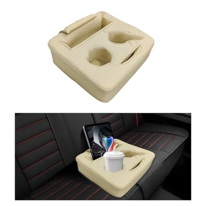 Car Back Seat Organizer, Leather Automotive Rear Seat Couch Cup Holder Expander Tray, Vehicle Cup Holder Tray Holds Snacks Remotes Phones for Truck RV Boat Couch Pillow Bed (Beige) - color: Beige
