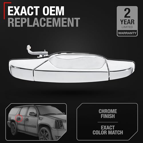 Exterior Rear Passenger Door Handle - Compatible with 2007-2013 Chevrolet Avalanche Silverado Suburban Tahoe; GMC Sierra Yukon; Cadillac Escalade - Chrome, Plastic - OEM 25960522, 22738726, 15915660 - size: Rear Right Passenger Side
