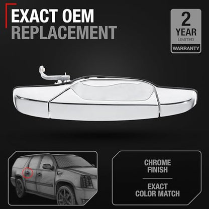 Exterior Rear Passenger Door Handle - Compatible with 2007-2013 Chevrolet Avalanche Silverado Suburban Tahoe; GMC Sierra Yukon; Cadillac Escalade - Chrome, Plastic - OEM 25960522, 22738726, 15915660 - size: Rear Right Passenger Side