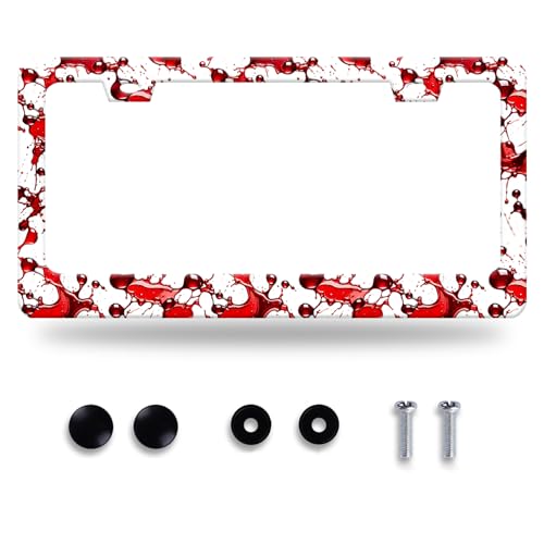 Scarry Blood Splattered License Plate Frame Halloween License Plate Stainless Steel Funny License Plate Holder Men Women Car Accessories Decoration With Screws Fits Standard Vehicles Size 12.3" x 6.3" - color: Scarry Halloween Blood Splattered