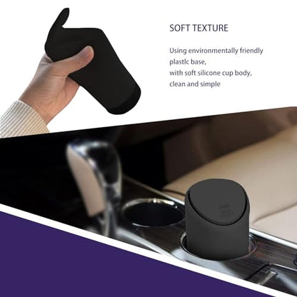 1 Pack Car Trash Can Replacement, Automatic Rebound Design, 2.5In x 6.2In Cylindrical Soft Silicone Automotive Storage Accessories, Universal Waterproof Vehicle Trash Bucket (Black)