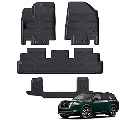 All Weather Floor Mats Fit for Pathfinder 7 Seat 2026 2025-2022 TPE Rubber Liners Set Pathfinder Accessories All Season Guard Odorless Anti-Slip Floor Mats 3 Row - size: 1) pathfinder 7p|2022-2026|floor mats