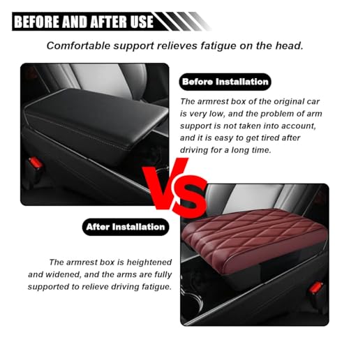Car Center Console Cover Pad, Leather Auto Console Arm Rest Cover, Waterproof Car Armrest Seat Box Cushion Protector, Memory Foam Armrest Pillow for Most Cars (Burgundy) - color: Burgundy