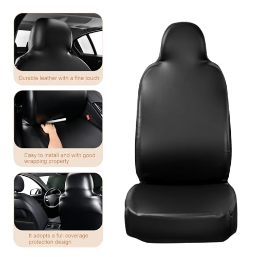 Car Seat Cover Protector, Waterproof Full-Coverage Vehicle Backrest Protector, PU Elastic Leather Perfectly Fitted Front Seat, Universal for Most SUVs, Trucks, Cars (Black)