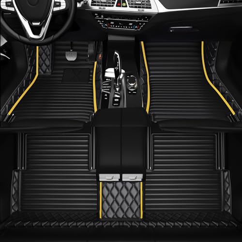 All-Weather car Floor MATS-Suitable for 99% of car Models,Leather car mat, offering Personalized Embroidery and Multiple Color Options,Provide Protection for car Rug (2+1Yellow) - color: 2+1Yellow