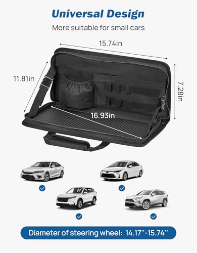 JOYTUTUS Steering Wheel Tray, Car Multifunctional Laptop Desk, Car Office Bag, Back Seat Headrest Table for Eating, Fit for Small sedan and Small SUV, Like the Honda Civic, Honda CR-V, etc. - size: X-Small