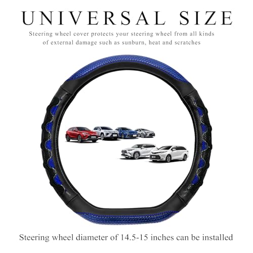 Car Steering Wheel Cover, 15 Inch Anti-Slip Steering Wheel Cover Protector with 3D Honeycomb Design, Universal Steering Wheel Covers for Cars Truck SUV, Car Accessories (Blue) - color: Blue