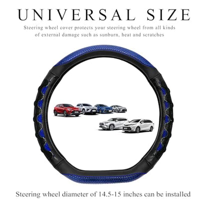 Car Steering Wheel Cover, 15 Inch Anti-Slip Steering Wheel Cover Protector with 3D Honeycomb Design, Universal Steering Wheel Covers for Cars Truck SUV, Car Accessories (Blue) - color: Blue