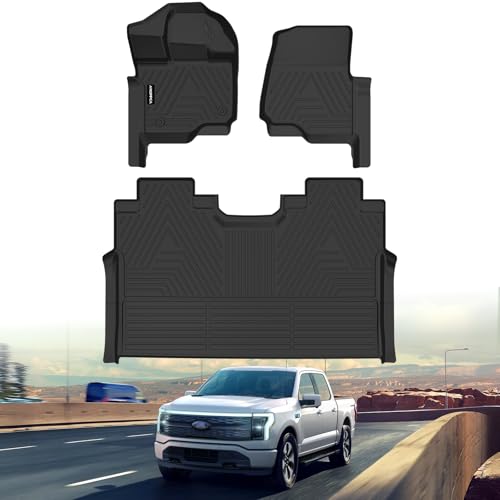 All Weather Car Floor Mats for Ford F150/F-150 2015-2025 SuperCrew Cab (Includes 22-24 Lightning Models), TPE Rubber Floor Liners Anti-Slip Full Set Automotive Mats for 2025 Ford F-150 Accessories - size: Floor Mats for Ford F150