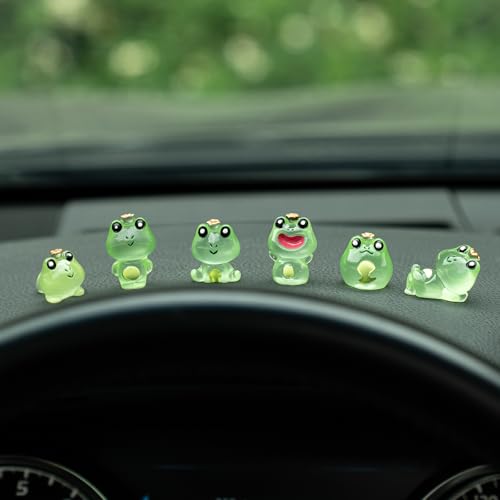 Rislobx Luminous Crown Frog Car Dashboard Decor, 6PCS Fun Frog Rear View Mirror Screen Ornament Accessories for Home Office - color: Luminous Crown Frog