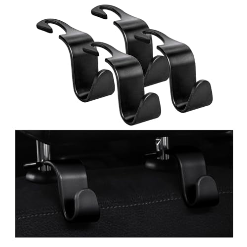 Ziciner 4 PCS Car Seat Headrest Hooks, Backseat Hangers Storage Organizer, Universal Car Accessories for Purse Grocery Bags Coats (Black) - color: Black