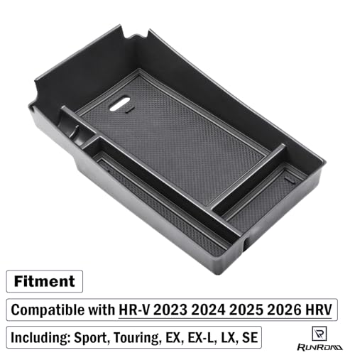 RUNROAD Center Console Organizer Tray Compatible with Honda HR-V 2023 2024 2025 2026 HRV Accessories, ABS Console Organizer Armrest Storage Box Coin Holder, Black