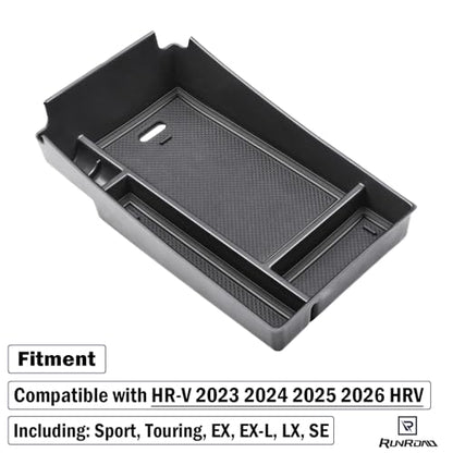 RUNROAD Center Console Organizer Tray Compatible with Honda HR-V 2023 2024 2025 2026 HRV Accessories, ABS Console Organizer Armrest Storage Box Coin Holder, Black