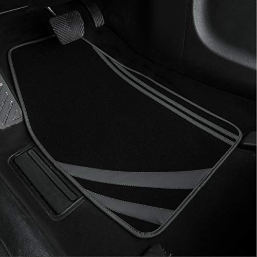 CAR PASS Carpet Car Floor Mats, Edge Leather Waterproof Car Mats with Double Stitch Line and Anti-Slip Backing Design, Fit 95% Automotive,SUVS,Sedan,Vans (Black and Gray) - color: Black and Gray