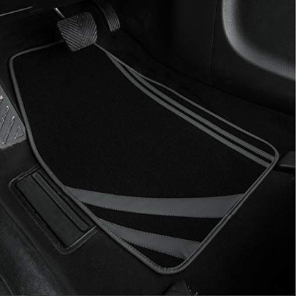 CAR PASS Carpet Car Floor Mats, Edge Leather Waterproof Car Mats with Double Stitch Line and Anti-Slip Backing Design, Fit 95% Automotive,SUVS,Sedan,Vans (Black and Gray) - color: Black and Gray
