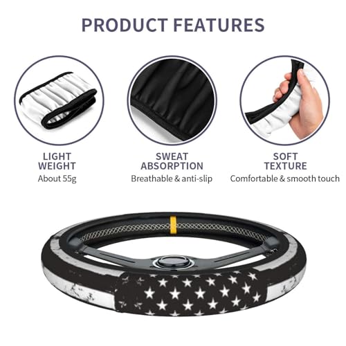 American Flag Steering Wheel Cover with 2 Car Coasters Non Slip Neoprene for Women Men Universal 15 Inch - color: American Flag