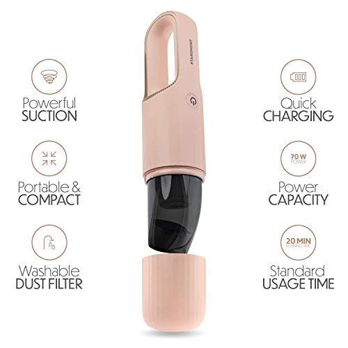 STARUMENT Portable Hand Vacuum Cleaner for Dust Pet Hair Dirt Home Car Interior, Furniture Lightweight Easy to Use, Compact Design Battery Rechargeable with USB-C Cable Pink - color: Pink