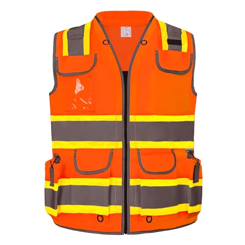 HYCOPROT Reflective Safety Vest Class 2 High Visibility Heavy Duty Construction Vest with Padded Neck,Meet ANSI/ISEA Standard - color: Orange, size: Medium