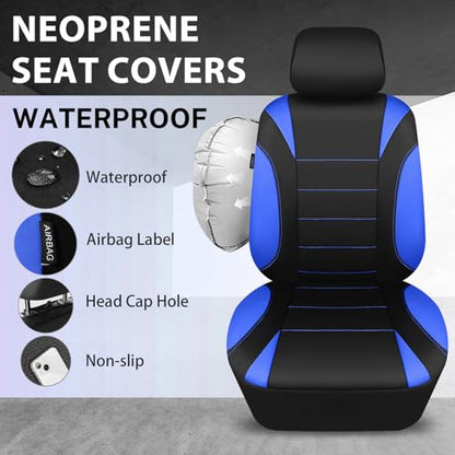 CAR PASS Neoprene Wetsuit Seat Covers, Waterproof Car Seat Covers Full Sets with 5mm Composite EVA, Universal Fit for Car Sedan, SUV Trucks Anti Slip with Airbag Compatible(Black Blue - color: Blue full sets