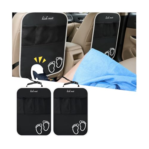 Bittwee Car Kick Mats Backseat Organizer, 2PCS 2 in 1 Anti Kick Waterproof Back Seat Protector with 2 Storage Pockets, Large Capacity Auto Seat Accecories for Pets Kids, Universal Fit