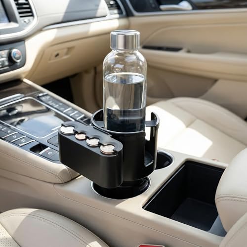 GDQ 2-in-1 Car Cup Holder Expander with Coin Organizer - Adjustable Base, Universal Fit for Most Vehicles, Compatible with Yeti/Stanley Large Mugs & All Handle Cups, Automotive Interior Storage