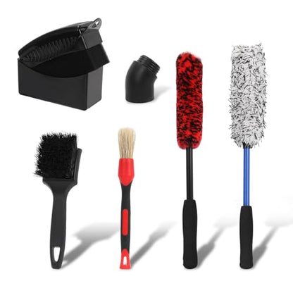 5 Pack Car Wheel Cleaner Brush Kit, Microfiber Cleaning Brush for Tire & Rim, Bendable & Durable, Detailing Brush Set for Cars, Trucks, Suvs & Motorcycles