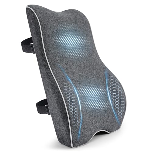 Lumbar Support Pillow for Office Chair Car Seat Gaming Chair, Memory Foam Back Support Pillow, Lumbar Cushion Back Cushion for Lower Back Pain Relief, Adjustable Strap Washable Cover-Dark Grey - color: Dark Grey