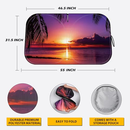 Car Windshield Sun Shade - Reflector Sunshade Offers Ultimate Protection for Car Interior, Cool Reflective Sun Blocker Fits Small Sedans, Mini SUVs - color: Sunset-Purple