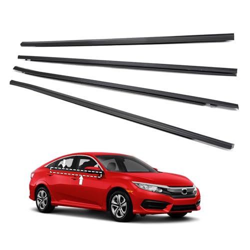 Window Molding Trim Seal for Honda Civic 2016-2021 Accessories, Outer Door Black Rubber Weather Stripping Belt, Replacement 72450-TEA-T01 (4PCS) - size: 2016-2021 Honda Civic
