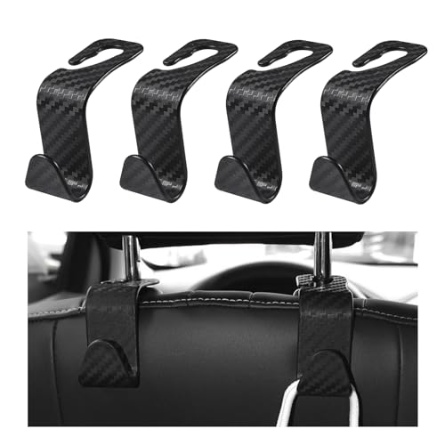 Yourkar 4 PCS Car Seat Headrest Hooks, Auto Seat Hook Hangers Storage Organizer, Back Seat Hanger for Car Handbag Clothes Coats Grocery Bags, Universal Interior Car Accessories (Carbon Fiber) - color: Carbon Fiber
