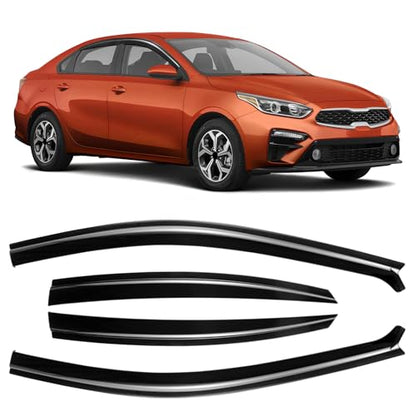 Tape-on Rain Guards Compatible with 2019-2024 Kia Forte, Out Channel Window Deflector Extra Durable Side Sun Wind Deflectors 2024 Forte Rain Guard Black 4 PCS - size: Fit for Kia Forte 2019-2025