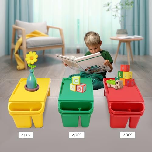 6 Pack Kids Lap Desk with Storage Slots, Stackable Portable Kids Lap Tray, 19.69" L X 9.84" W X 7.1" H Plastic Table Kids Activity Tray for Writing Eating Drawing Reading (Red, Green, and Yellow) - color: Red+green+yellow