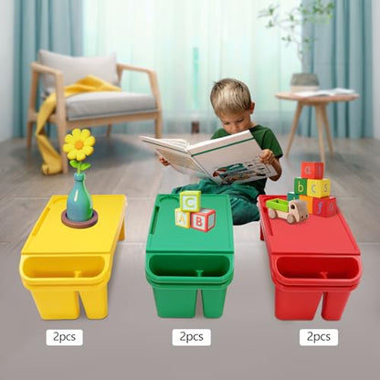 6 Pack Kids Lap Desk with Storage Slots, Stackable Portable Kids Lap Tray, 19.69" L X 9.84" W X 7.1" H Plastic Table Kids Activity Tray for Writing Eating Drawing Reading (Red, Green, and Yellow) - color: Red+green+yellow