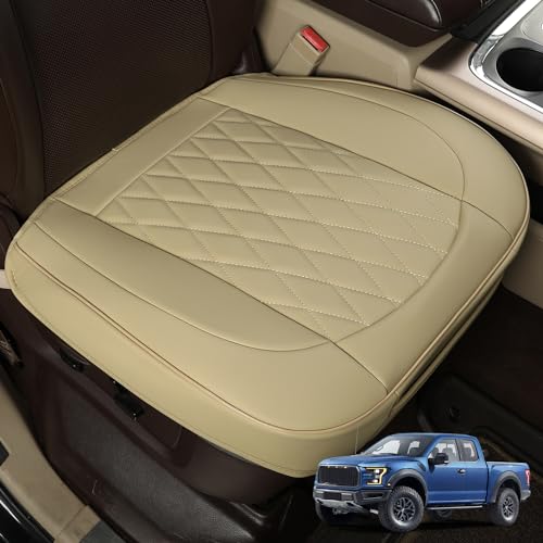 GIANT PANDA Bottom Seat Cover for Trucks&SUV, Front PU Leather Driver Seat Protector Fit for Chevy,Ram,Toyota,GMC,Ford F150 F-Series (Beige-2PCS) - color: Front Seat Beige Style B, size: 2 Pieces Larger Size for Truck&SUV