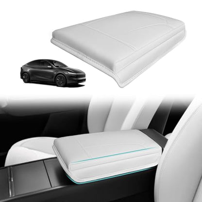 BestEvMod Thickened Center Console Armrest Pad Cover Compatible with Tesla Model Y Juniper 2026 2025 Extra Soft Microfiber Vegan Leather Protector Seat Armrest Cover OEM Style (White) - color: White-Thickened, size: Juniper
