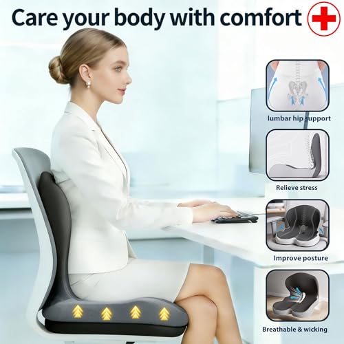 Onever Ergonomic Memory Foam Seat Cushion, Lumbar Support Non Slip for Truck Driver Long Driving Office Chair Back Tailbone Pain Relief Black - color: Black