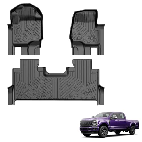 Powerty Floor Mats for 2017-2024 2025 2026 Ford F250/F350/F450 Super Duty Crew Cab Accessories All Weather TPE Custom Fit Truck Floor Liners 1st & 2nd Row - size: 3)Ford F250/F350/F450｜17-26｜1st & 2nd Row