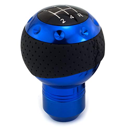5 Speed Gear Shifter Knob, Leather Covered Aluminum Manual Car Stick Shift Handle Fit Most MT Transmissions, Blue - color: Blue