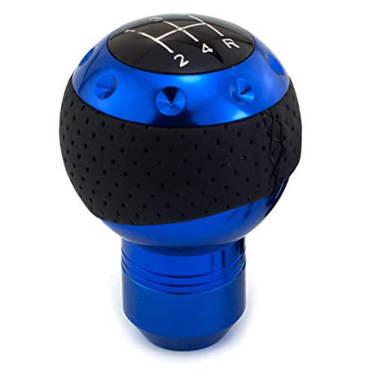 5 Speed Gear Shifter Knob, Leather Covered Aluminum Manual Car Stick Shift Handle Fit Most MT Transmissions, Blue - color: Blue